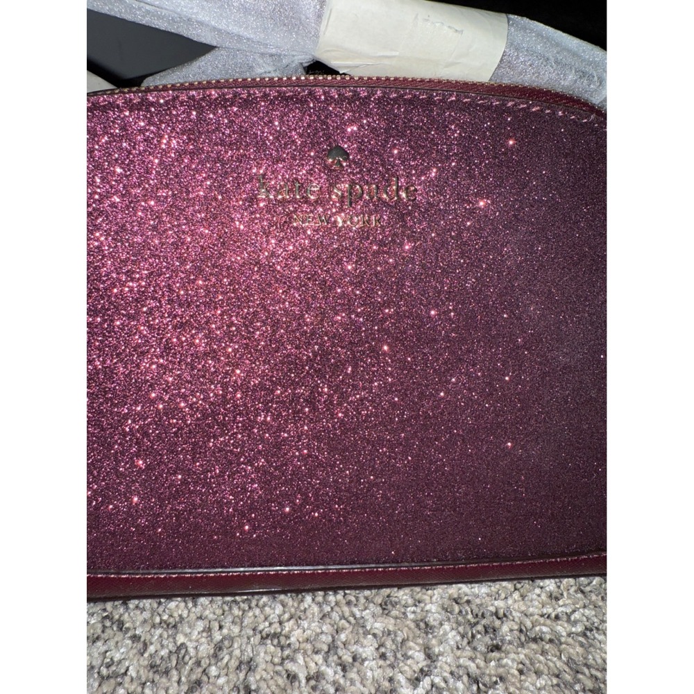Kate Spade Glitter Crossbody Bag Burgundy Plum Dome Satchel NWT Gold Tone - Picture 2 of 5